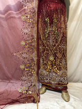 Load image into Gallery viewer, Burnt Orange Heavy Beaded Designer Net Lace George wrapper Set - NLDG156