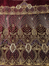 Load image into Gallery viewer, Burgundy Designer Velvet Fabric Heavy Beaded VIP George Wrapper With Blouse- VG043