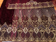 Load image into Gallery viewer, Burgundy Designer Velvet Fabric Heavy Beaded VIP George Wrapper With Blouse- VG043