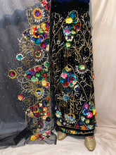 Load image into Gallery viewer, Black Multi colored Designer Velvet Fabric Heavy Beaded VIP George Wrapper With Blouse- VG038
