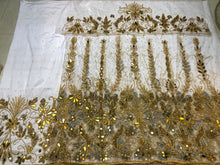 Load image into Gallery viewer, Gorgeous White Heavy Beaded Designer Net Lace George wrapper Set - NLDG152