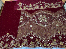 Load image into Gallery viewer, Gorgeous Burgundy Designer Velvet Fabric Heavy Beaded VIP George Wrapper With Blouse- VG045