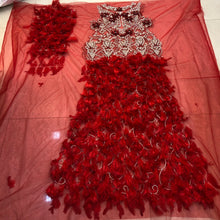 Load image into Gallery viewer, Red Designer Panelled Feather Gown