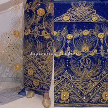 Load image into Gallery viewer, Midnight Blue NET Lace Designer George Wrapper with Blouse - NLDG212