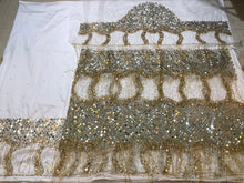 Load image into Gallery viewer, Exclusive Nigerian Unique Fringes and stone work Designer Net Lace George wrapper Set for IGBO Bride - NLDG141