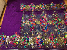Load image into Gallery viewer, Nigerian Unique 3D flowers Designer Net Lace George wrapper Set for IGBO Bride - NLDG142