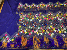 Load image into Gallery viewer, Nigerian Unique 3D flowers and feathers Designer Net Lace George wrapper Set for IGBO Bride - NLDG143