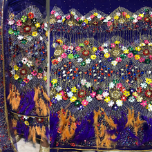 Load image into Gallery viewer, Nigerian Unique 3D flowers and feathers Designer Net Lace George wrapper Set for IGBO Bride - NLDG143