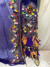 Load image into Gallery viewer, Nigerian Unique 3D flowers and feathers Designer Net Lace George wrapper Set for IGBO Bride - NLDG143