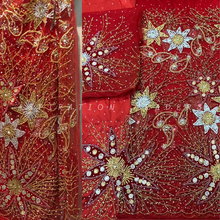 Load image into Gallery viewer, Nigerian Unique pattern heavy stone beaded Designer Net Lace George wrapper Set for IGBO Bride - NLDG144