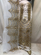 Load image into Gallery viewer, Exclusive Nigerian Unique Fringes Designer Net Lace George wrapper Set for IGBO Bride - NLDG145