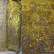 Load image into Gallery viewer, Sunshine Yellow Net Lace Designer George just the perfect piece for the IGBO Bride - NLDG147