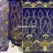 Load image into Gallery viewer, Magenta Heavy Beaded Designer Net Lace George wrapper Set - NLDG149