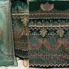 Load image into Gallery viewer, Teal Green Exclusive African Designer Heavy Beaded Hand Work Indian George Wrapper Set - NLDG155