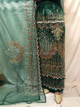 Load image into Gallery viewer, Teal Green Exclusive African Designer Heavy Beaded Hand Work Indian George Wrapper Set - NLDG155