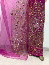 Load image into Gallery viewer, Scarlet Red Heavy Beaded Designer Net Lace George wrapper Set - NLDG160