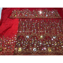 Load image into Gallery viewer, Scarlet Red Heavy Beaded Designer Net Lace George wrapper Set - NLDG160