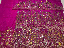 Load image into Gallery viewer, Scarlet Red Heavy Beaded Designer Net Lace George wrapper Set - NLDG160