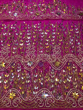 Load image into Gallery viewer, Scarlet Red Heavy Beaded Designer Net Lace George wrapper Set - NLDG160