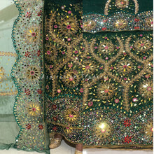 Load image into Gallery viewer, Earthy Green Heavy Beaded Net Lace Designer George with Blouse - NLDG162
