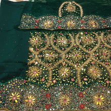 Load image into Gallery viewer, Earthy Green Heavy Beaded Net Lace Designer George with Blouse - NLDG162