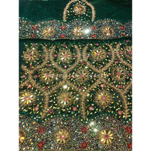 Load image into Gallery viewer, Earthy Green Heavy Beaded Net Lace Designer George with Blouse - NLDG162