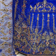 Load image into Gallery viewer, Stunning ROYAL BLUE Heavy Beaded NET LACE Designer George Wrapper - NLDG163