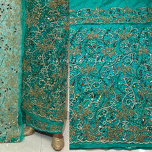 Load image into Gallery viewer, Aquatic Green Designer Heavy Beaded Hand Work Indian George Wrapper Set - NLDG167