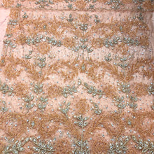 Load image into Gallery viewer, Pastel Peach Heavy Beaded Net Lace Designer George Wrapper Set - NLDG170