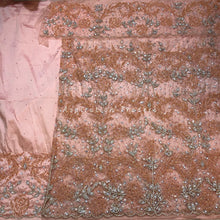 Load image into Gallery viewer, Pastel Peach Heavy Beaded Net Lace Designer George Wrapper Set - NLDG170