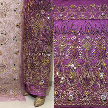 Load image into Gallery viewer, Stunning Onion Pink Heavy Beaded Net Lace Designer George Wrapper Set - NLDG171
