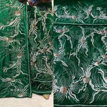 Load image into Gallery viewer, Beautiful Emerald Green Heavy Beaded Designer Net George Wrapper set - NLDG172
