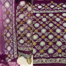 Load image into Gallery viewer, Rich Magenta Heavy Beaded Designer Net Lace George wrapper Set - NLDG173