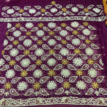 Load image into Gallery viewer, Rich Magenta Heavy Beaded Designer Net Lace George wrapper Set - NLDG173