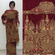 Load image into Gallery viewer, Stunning Wine African George Wrapper with Blouse- NLDG178