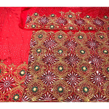 Load image into Gallery viewer, Radiant Red Heavy Beaded Designer Net Lace George wrapper Set - NLDG180