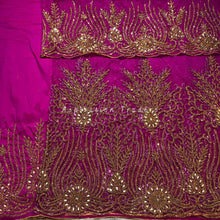 Load image into Gallery viewer, Fushia Pink Heavy Beaded Designer Net Lace George wrapper Set - NLDG184