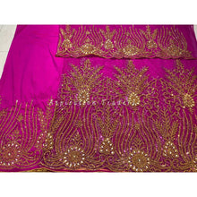 Load image into Gallery viewer, Fushia Pink Heavy Beaded Designer Net Lace George wrapper Set - NLDG184