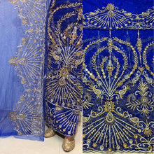 Load image into Gallery viewer, Warm toned Burnt Orange Heavy Beaded Designer Net Lace George wrapper Set - NLDG185