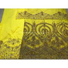 Load image into Gallery viewer, Warm toned Burnt Orange Heavy Beaded Designer Net Lace George wrapper Set - NLDG185