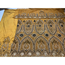 Load image into Gallery viewer, Vibrant Mustard Gold Designer Net lace George Wrapper set - NLDG190