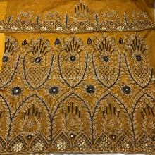 Load image into Gallery viewer, Vibrant Mustard Gold Designer Net lace George Wrapper set - NLDG190