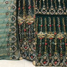Load image into Gallery viewer, Beautiful Dark Green Heavy Beaded Net Lace Designer George with Blouse - NLDG193