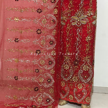 Load image into Gallery viewer, Beautiful Dark Green Heavy Beaded Net Lace Designer George with Blouse - NLDG193