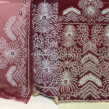 Load image into Gallery viewer, Rich Burgundy Heavy Beaded Net Lace Designer George Wrapper Set - NLDG194