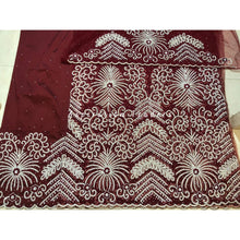 Load image into Gallery viewer, Rich Burgundy Heavy Beaded Net Lace Designer George Wrapper Set - NLDG194