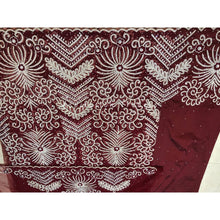 Load image into Gallery viewer, Rich Burgundy Heavy Beaded Net Lace Designer George Wrapper Set - NLDG194