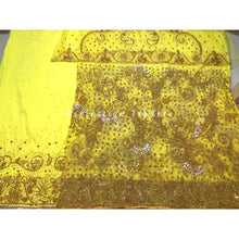 Load image into Gallery viewer, Vibrant Yellow Net Lace Designer George wrapper set - NLDG195