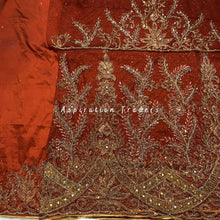 Load image into Gallery viewer, Alluring Burnt Orange Heavy Beaded Designer Net Lace George wrapper Set - NLDG196