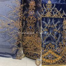 Load image into Gallery viewer, Alluring Burnt Orange Heavy Beaded Designer Net Lace George wrapper Set - NLDG196